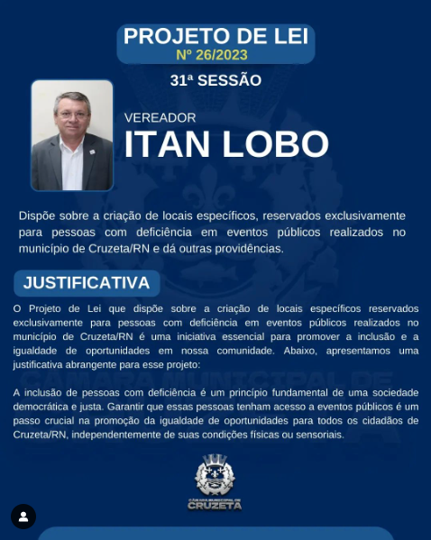 CONFIRA O PROJETO DE LEI FO VEREADOR ITAN LOBO, APROVADO NA 31° SESSÃO ORDINÁRIA.