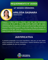 Confira o requerimento da Vereadora Arilúzia Sasnara, aprovado na 12° Ordinária dia 07 de maio.