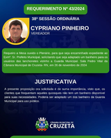 Confira o Requerimento do Vereador Cypriano Pinheiro, apresentado na 38° Sessão Ordinária