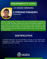 Confira o requerimento do Vereador Cypriano Pinheiro, aprovado nac13!° Sessão Ordinária.