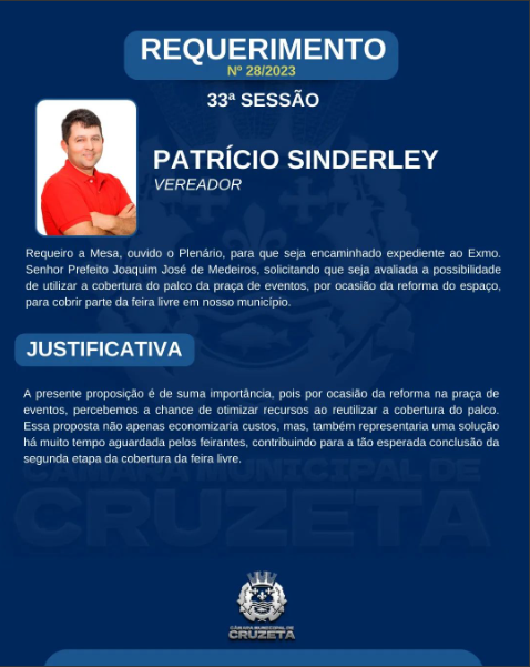 CONFIRA O REQUERIMENTO N° 28/2023 DO VEREADOR PATRÍCIO SINDERLEY