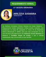 Confira o Requerimento Verbal da Vereadora Arilúzia Sasnara, na 17° Sessão Ordinária realizada dia 11 de junho.