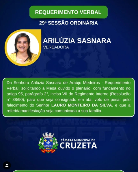 Confira o requerimento verbal da Vereadora Arilúzia Sasnara, na 29° Sessão Ordinária.