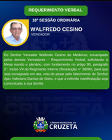 Confira o Requerimento Verbal do Vereador Walfredo Cesino, na 18° Sessão Ordinária.