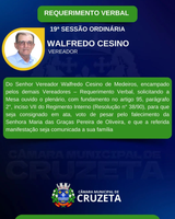 Confira o Requerimento Verbal do Vereador Walfredo Cesino, na 19" Sessão Ordinária.