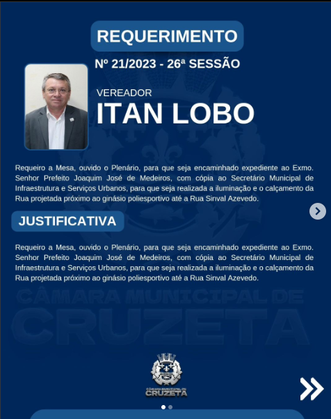 Confira os requerimentos do Vereador Itan Lobo de Medeiros, na 26° Sessão Ordinária.