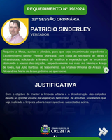 Confira os requerimentos do Vereador Patricio Sinderley, aprovados na 12° Sessão Ordinária.