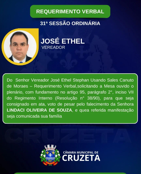 Do Senhor Vereador José Ethel Stephan Usando Sales Canuto de Moraes – Requerimento Verbal