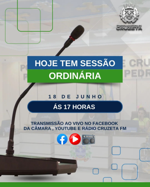 Hoje, a partir das 17 horas, haverá sessão ordinária