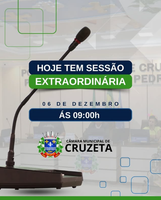 Hoje às 09h da manhã, haverá Sessão Extraordinária no Plenário Pedro Vital da Câmara Municipal de Cruzeta.