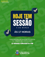 Hoje às 17:00h tem mais uma Sessão Ordinária, no Plenário Pedro Vital da Câmara Municipal de Cruzeta