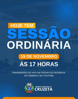 Hoje às 17h haverá Sessão Ordinária no Plenário Pedro Vital da Câmara Municipal de Cruzeta