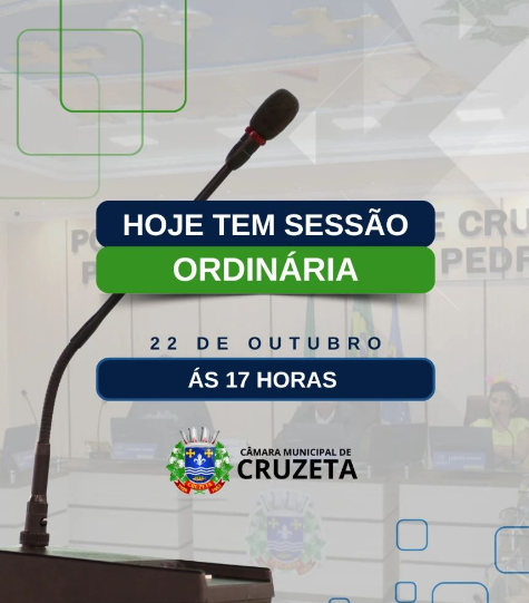 Hoje, às 17h, ocorrerá mais uma Sessão Ordinária na Câmara Municipal de Cruzeta.