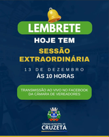 Hoje haverá Sessão Extraordinária na Câmara Municipal de Cruzeta