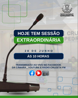 Informamos a todos que hoje haverá sessão extraordinária na Câmara Municipal de Cruzeta