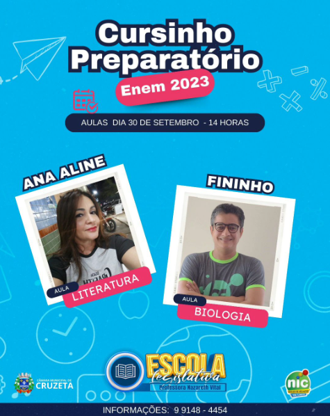 No próximo sábado, dia 30 de setembro, às 14 horas, a Escola Legislativa Professora Nazareth Vital promoverá mais um aulão preparatório para o ENEM 2023