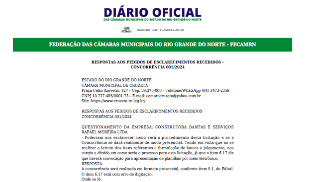 RESPOSTAS AOS PEDIDOS DE ESCLARECIMENTOS RECEBIDOS - CONCORRÊNCIA 001/2024